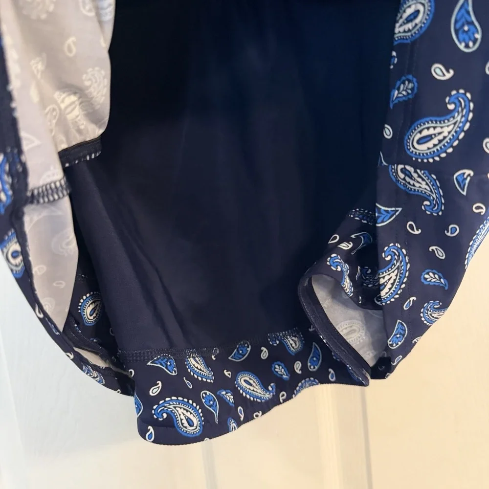 Lands End Tankini Swim‎ Top 18W Navy Paisley Underwire Bra Adjustable Modest EUC